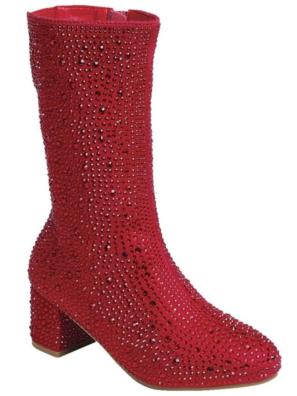 Link Kids Red Rhinestone Swifty Boots Sparkle Chunky Heel Zip Up Size 13